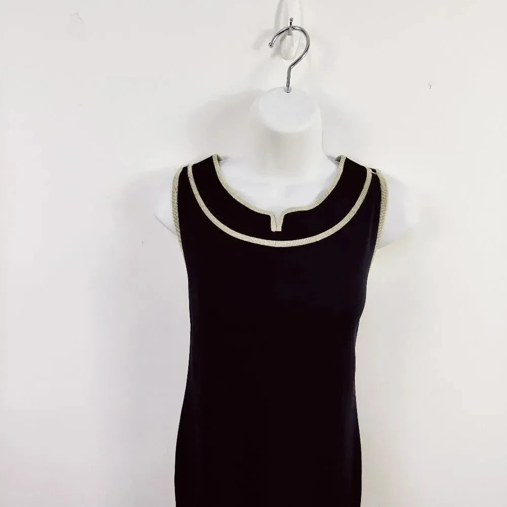 Misook luxury knit black sheath dress with gold neckline accents size small - Picture 8 of 12